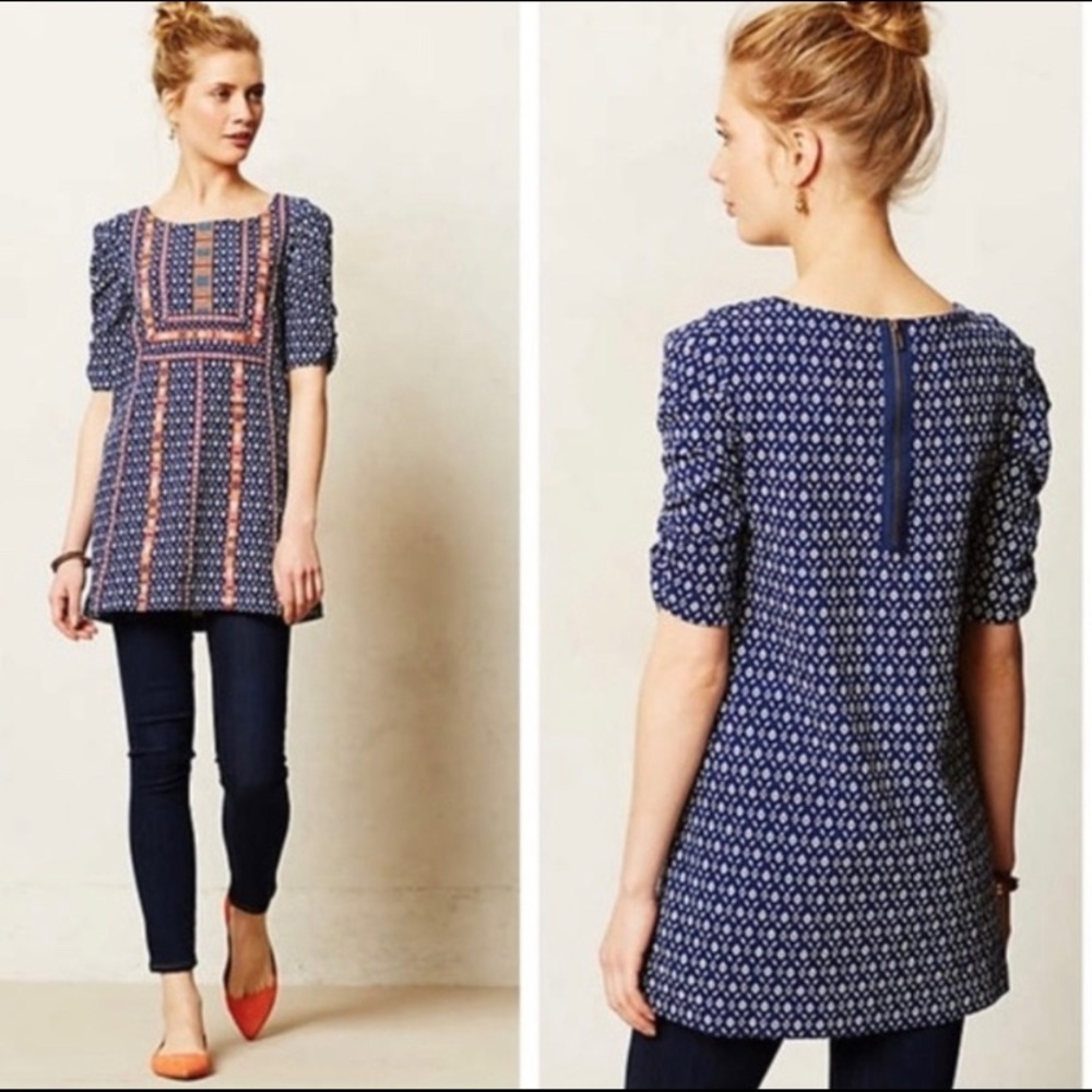 Anthropologie Akemi Kin Seva Embroidered Tunic Top